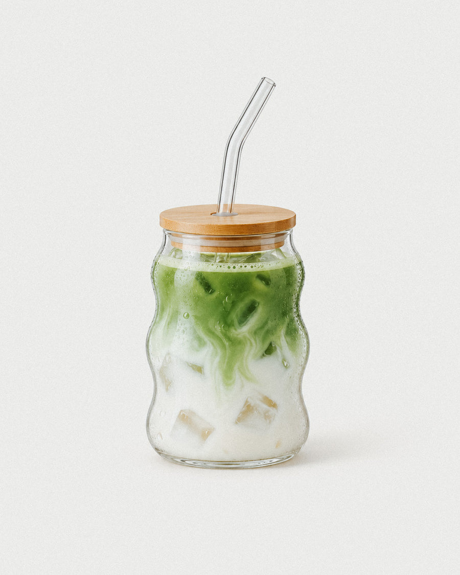 Wavy Glass · Vaso de vidrio 500 ml con tapa de bambú