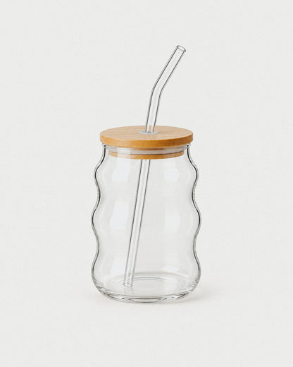 Wavy Glass · Vaso de vidrio 500 ml con tapa de bambú